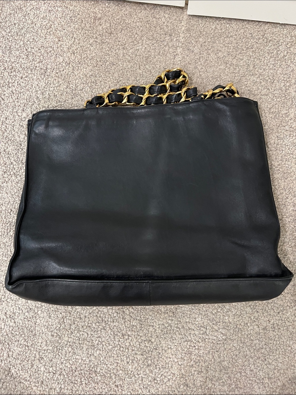 CHANEL Black Leather Shoulder Tote with Gold Chain Straps - Picture 12 of 13